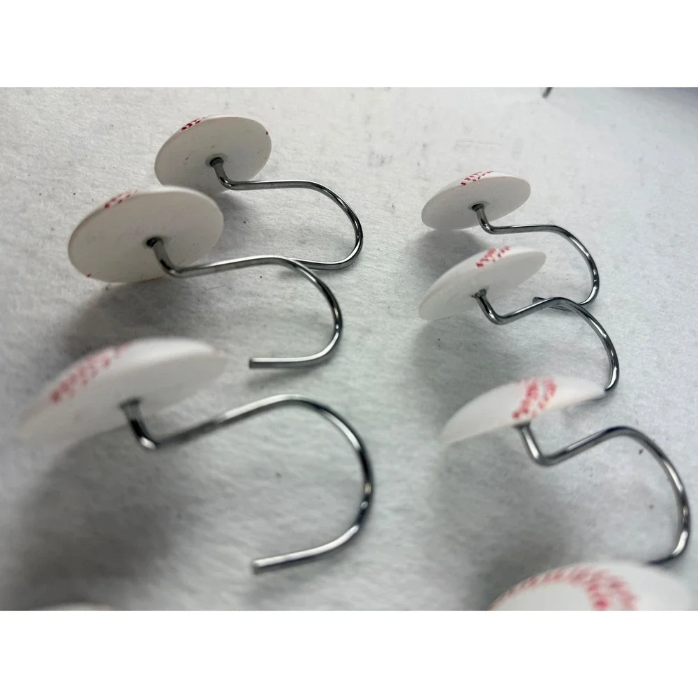 Set of 12 Baseball Shower Curtain Hooks White Red Stitching Sports Theme Decor